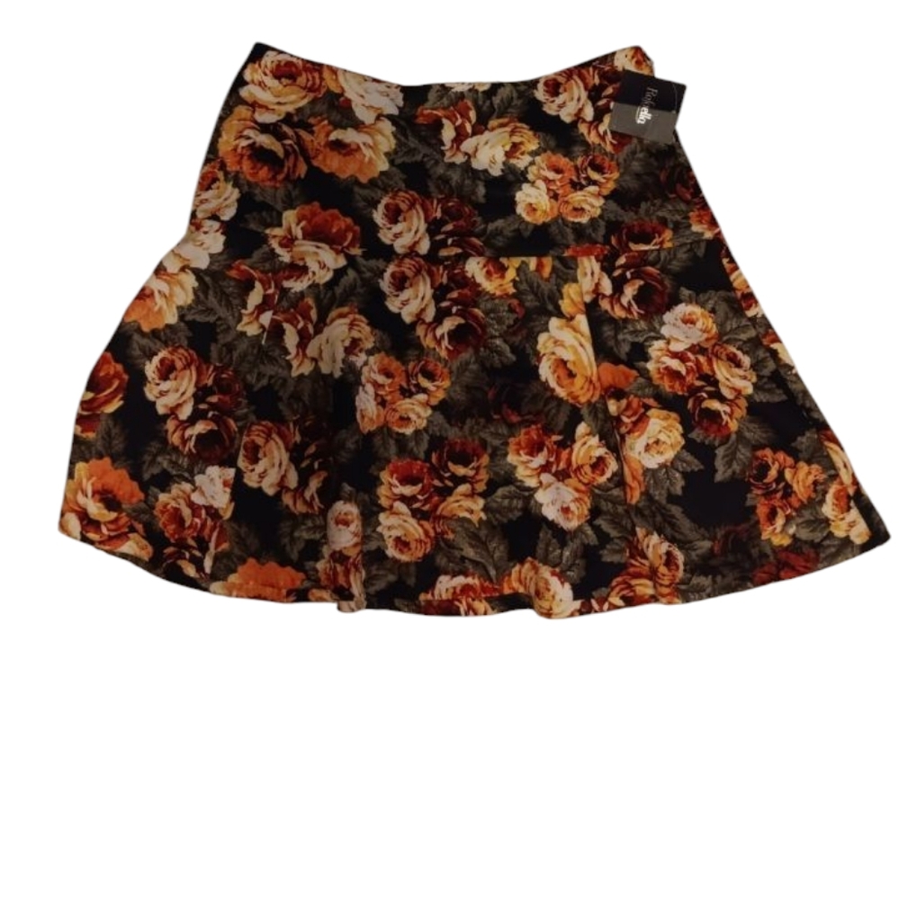 RAFAELLA Womens Black Multi Colored Floral Holiday Skirt SZ 12 NWT